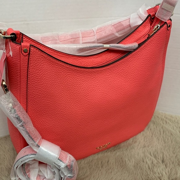BNWT KATE SPADE PEACH SOFT LEATHER HOBO WITH DETACHABLE STRAP FOR CROSSB… - Picture 3 of 13